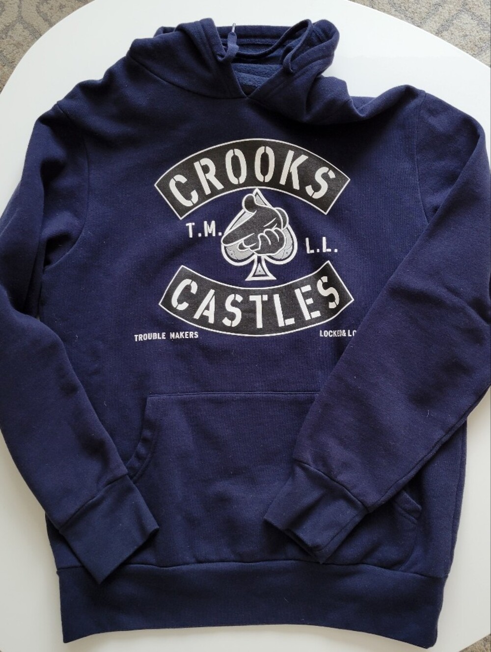 Crooks & Castles Navy and White Logo Hoodie, Sz Medium